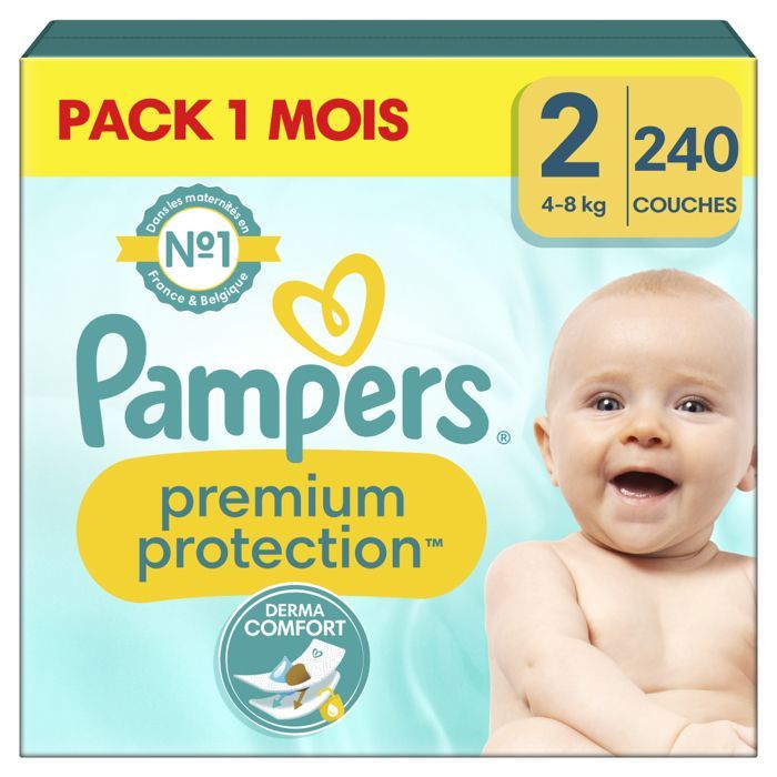 Pañales Pampers Premium Protection, Talla 2, 240 pañales