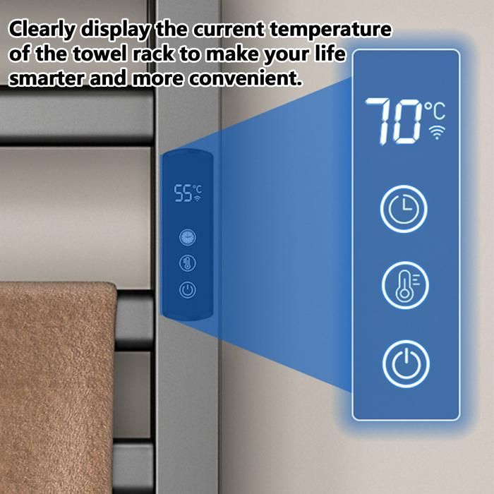 Elektrischer Handtuchwärmer – Elektrischer Handtuchhalter mit Digitalanzeige, 5 Stangen – IPX4 – Timer – klappbar – 80 W – 55 × 40 × 22 cm
