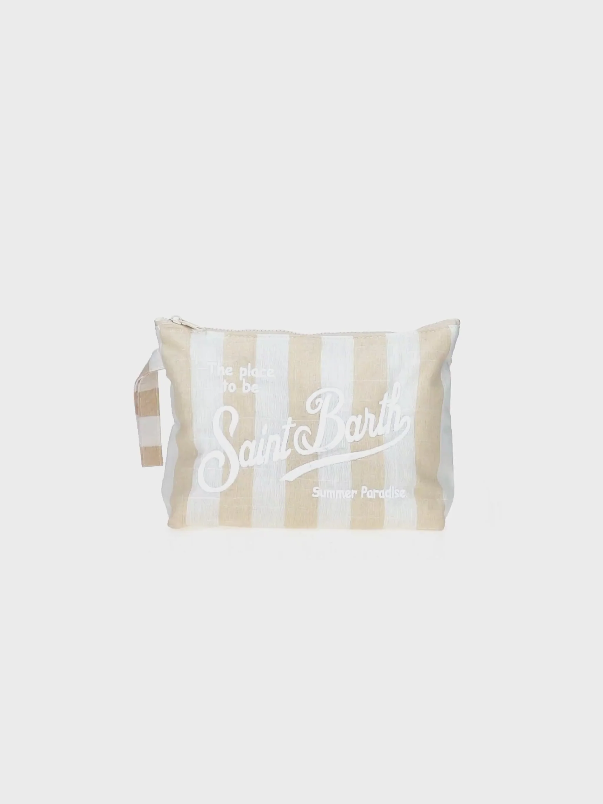 Aline Soft L clutch tas van katoen en linnen met streepjesprint.