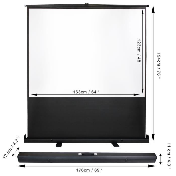 Schermo di proiezione portatile, schermo di proiezione autoportante, 163 x 123 cm, materiale: tela bianca, lega di alluminio