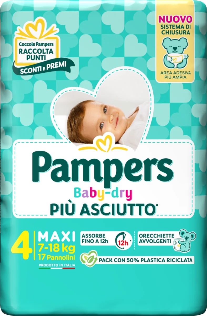Fraldas Pampers Baby Dry Downcount Maxi, pacote com 17 unidades, tamanho 4 (7-18 kg)
