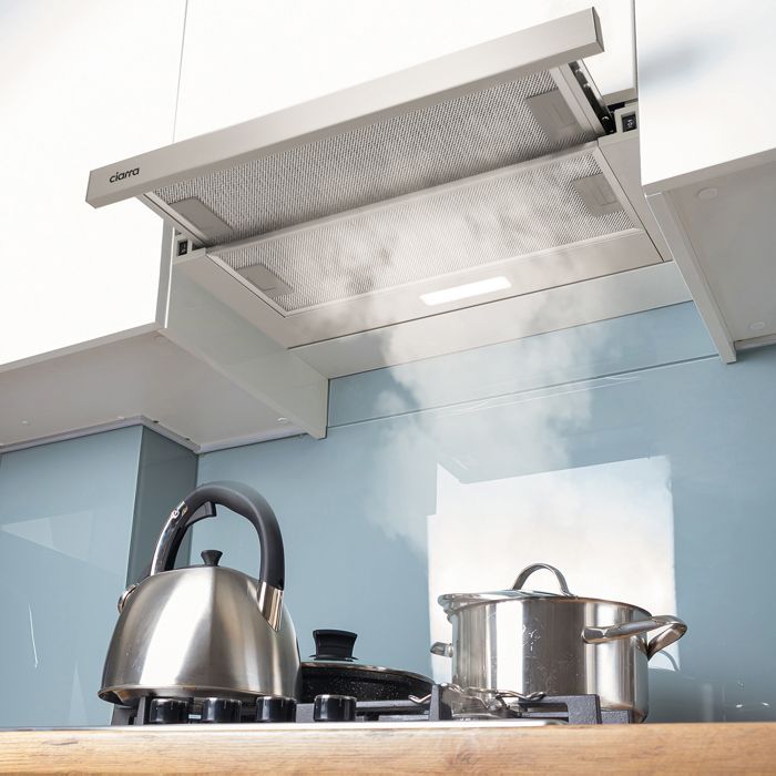 CIARRA Retractable Drawer Cooker Hood - 60cm - 370 m³/h - Energy Class A++ - with 2 Carbon Filters - LED Lighting - Stainless Steel