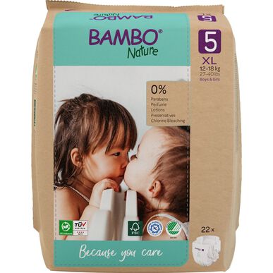 Bambo Nature Boys & Girls 0% parfymepakke med miljøvennlige babybleier størrelse 5 12-18 kg 132 enheter