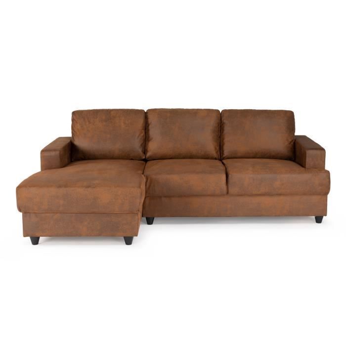 Sofá esquinero izquierdo PAUL, 4 plazas - Tela marrón vintage - Estilo contemporáneo - Ancho 215 x Profundidad 140 cm - Fabricado en Ucrania