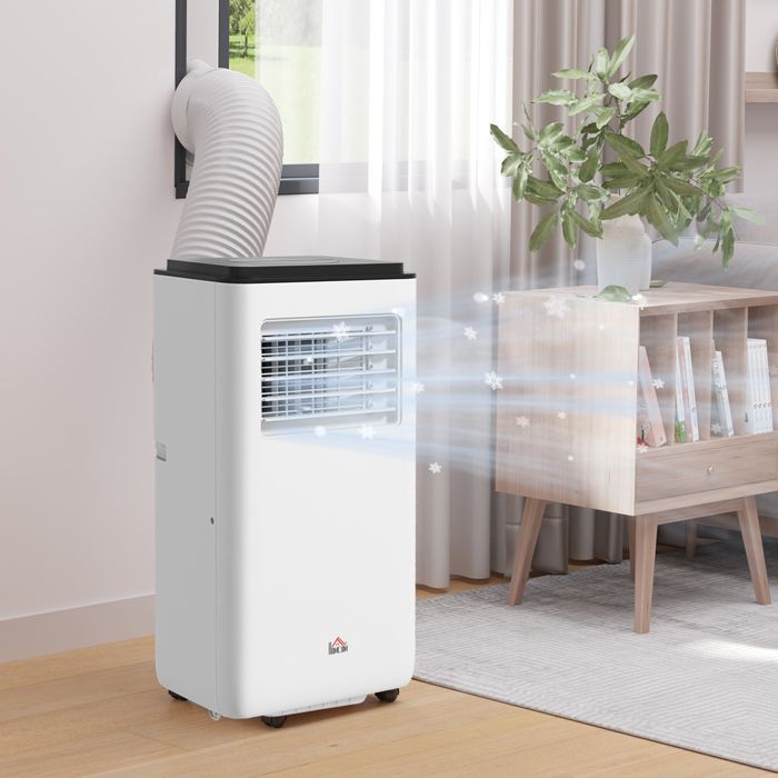Aire acondicionado portátil - HOMCOM - 7000 BTU - Refrigeración, deshumidificación, ventilador, modo nocturno automático - ABS - 33x28x70,4cm - Blanco