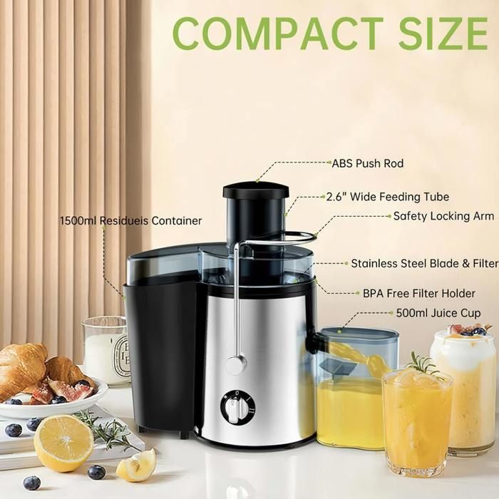 Extracteur de jus 400 W, séparateur de jus et mixeur, fruits et légumes fraîchement pressés, machine à fruits sans filtre