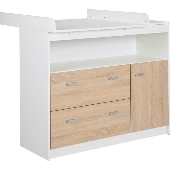 ROBA Gabriella Changing Table - 2 Drawers, 1 Door, 1 Open Compartment - White and Sonoma Oak Wood Effect
