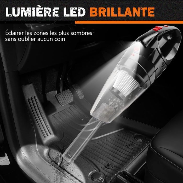 Mini aspirapolvere per auto, aspirapolvere senza fili da 11 kPa con luce LED e filtro HEPA, per casa, auto, ufficio, tavolo