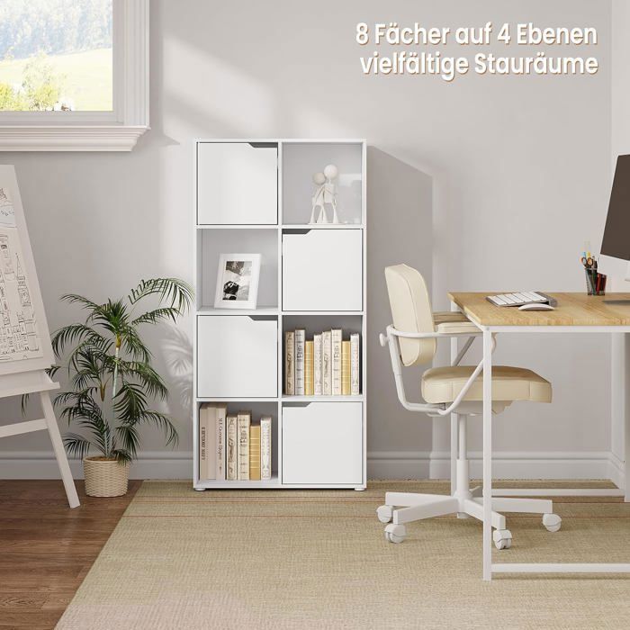 WOLTU Boekenkast, Opbergmeubel, 8 Opbergvakken, 4 Deuren, Samengesteld Hout, 60x30x120cm, Wit W0ATT0296
