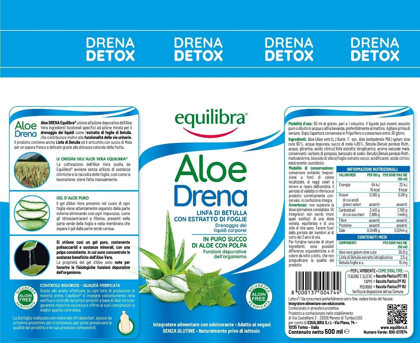 EQUILIBRA Equilibra Aloë Vera Drains 500 ml Bezlepkové
