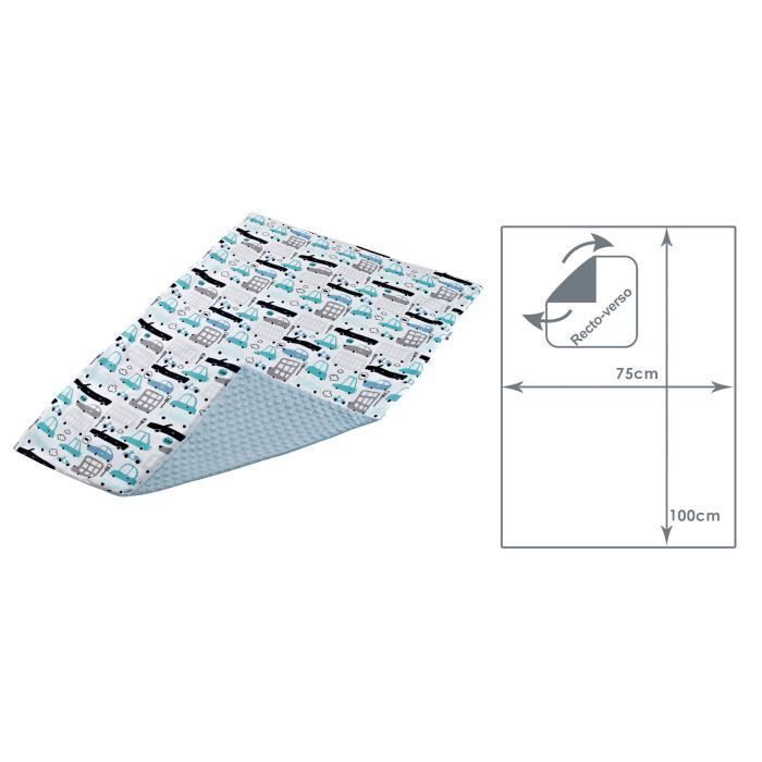 Manta dupla face Medi Partners 100% algodão para bebê, 75x100cm, para carrinho de bebê (Estampas de carros e tecido minky azul claro)