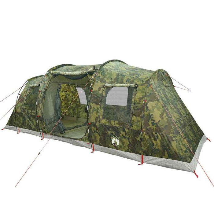 Tienda de campaña familiar tipo túnel vidaXL para 6 personas, impermeable, con estampado de camuflaje, ideal para acampar o como refugio de jardín. Modelo 4009421.