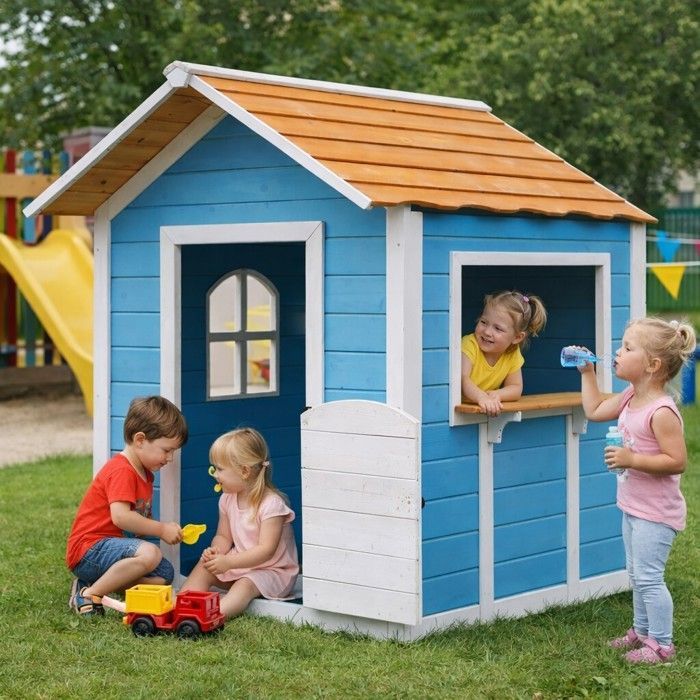 Kinderspeelhuisje - GINGER HOME - Vurenhout - Ramen aan beide zijden - Zijbalie