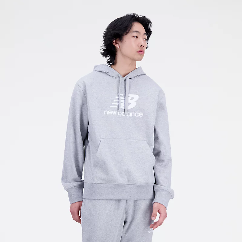 Heren Essentials Hoodie met gestapeld logo van French Terry - Grijs, sportief