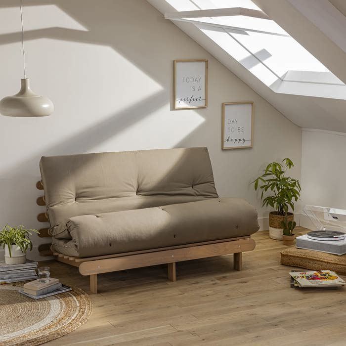 Structure futon 140x200 cm en bois massif taupe - Taupe - Terre de Nuit