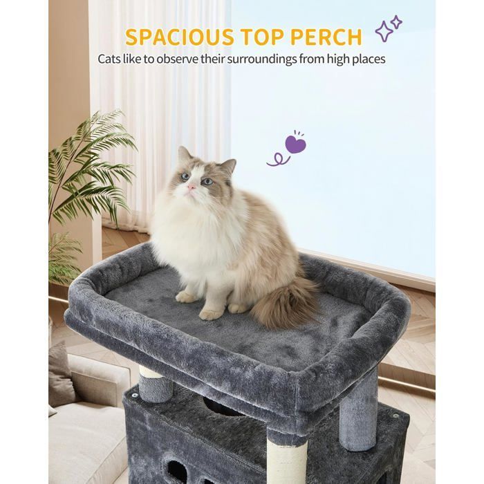 170cm Large Cat Tree, Cat Tower for Indoor Cats, with Large Perch, Washable Mat, 2 Cat Caves, Dark Grey