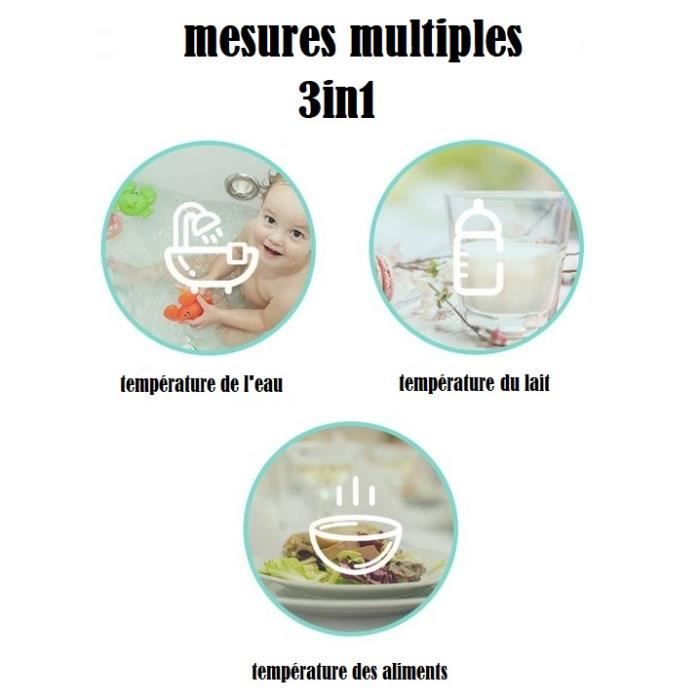 Termómetro digital infrarrojo sin contacto 3 en 1 para la frente: mide superficies, líquidos y la temperatura de bebés y adultos.