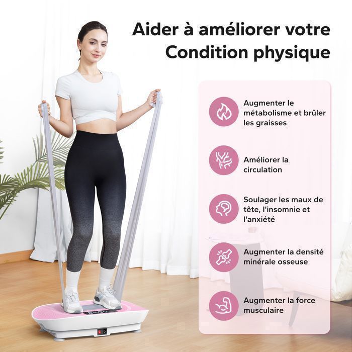 Vibrationsplatte mit Fernbedienung – MERACH – 11 Stufen – Integriertes Bluetooth – Max. 200 kg – Pink