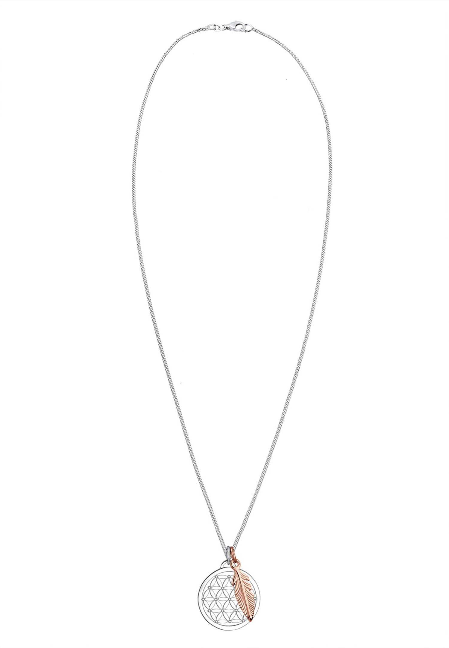 Elli Femmes Fleur de Vie Pendentif Plume Bicolore en Argent Sterling 925
