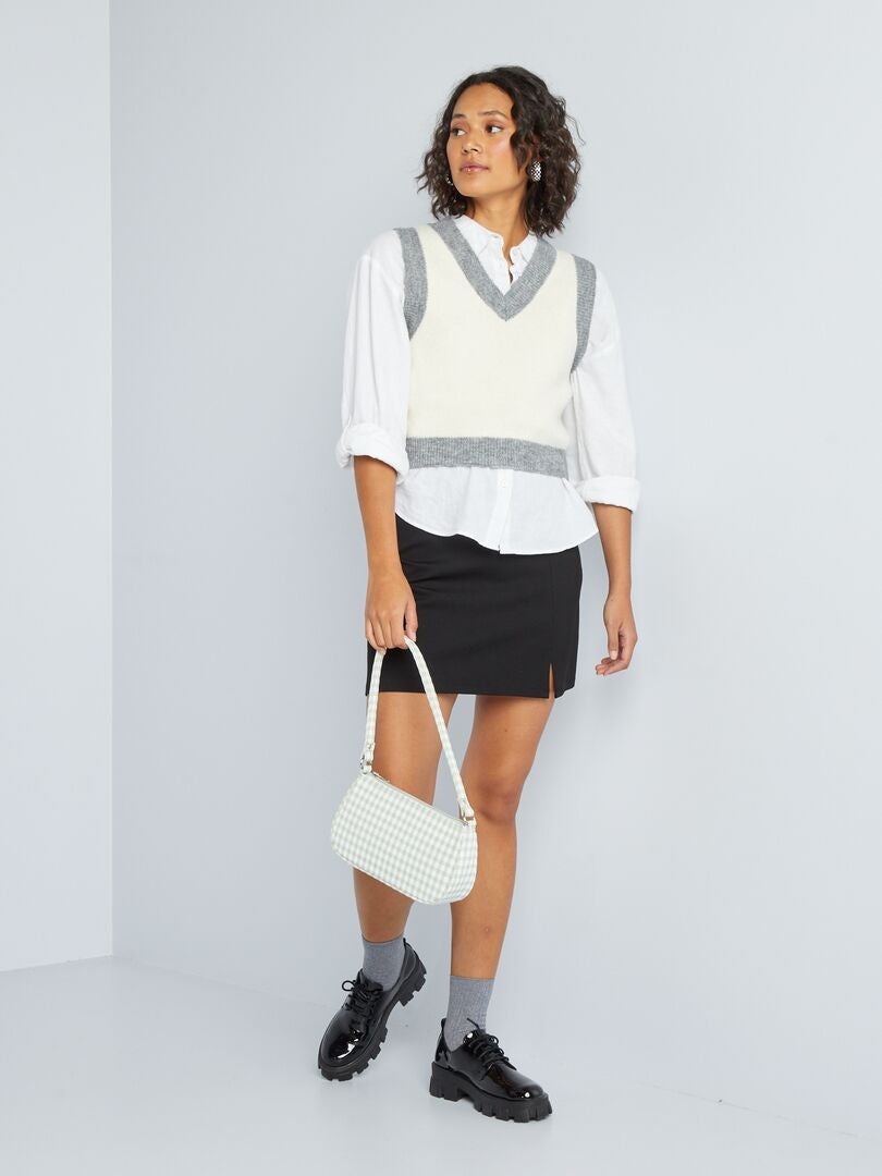 Sweter żakardowy bez rękawów - SZARY