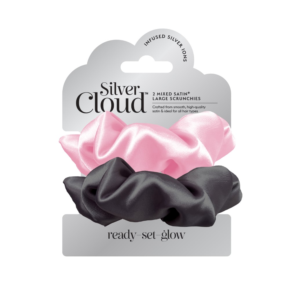 Silver Cloud Mixed Large Satin Scrunchies