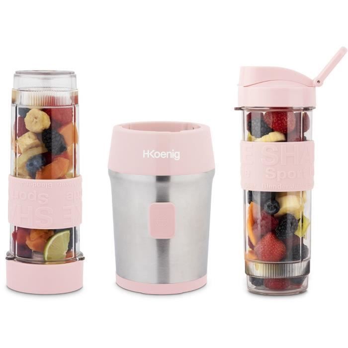 Mini blender - H.KOENIG - SMOO12 - 300 W - 570 mL - Pastel pink - 2 bottles included - BPA free