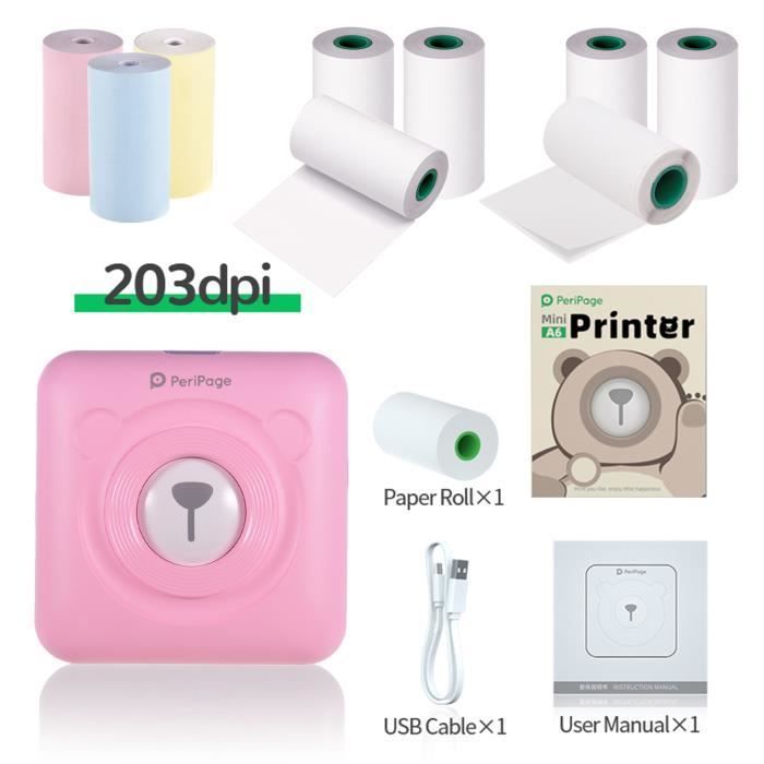 PeriPage Mini Pocket BT Thermal Printer for Printing Labels, Photos, Receipts, Memos with 9 Rolls of Thermal Paper, Pink