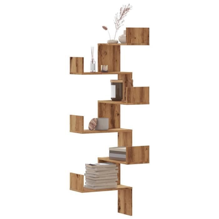 Estante de esquina de pared vidaXL, madera de roble de ingeniería hecha a mano, estante de esquina, estante colgante, estante de pared 852644