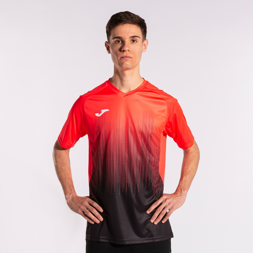 Tričko s krátkým rukávem Joma Tiger IV, černé, korálově fluorescenční