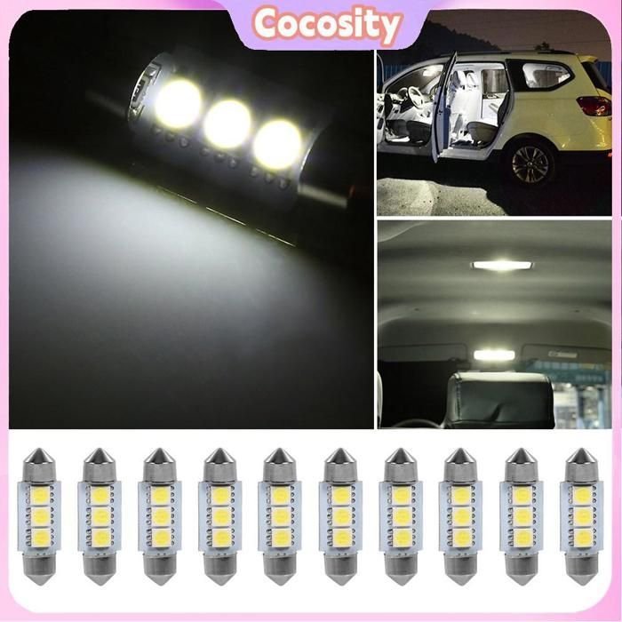 Cocosity 10 bombillas LED tipo festón de 36 mm y 12 V, 3 SMD 5050 para luz trasera interior de coche, color blanco.