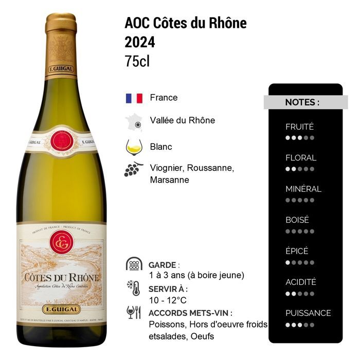 Maison Guigal Côtes du Rhône 2024 - Vin Blanc de la Vallée du Rhône (6x75cl).