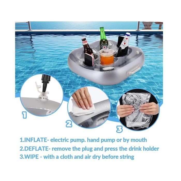 Floating Cup Holder, Inflatable Pool Drink Stand with 6 Slots, Floating Pool Bar, Fun Accessory