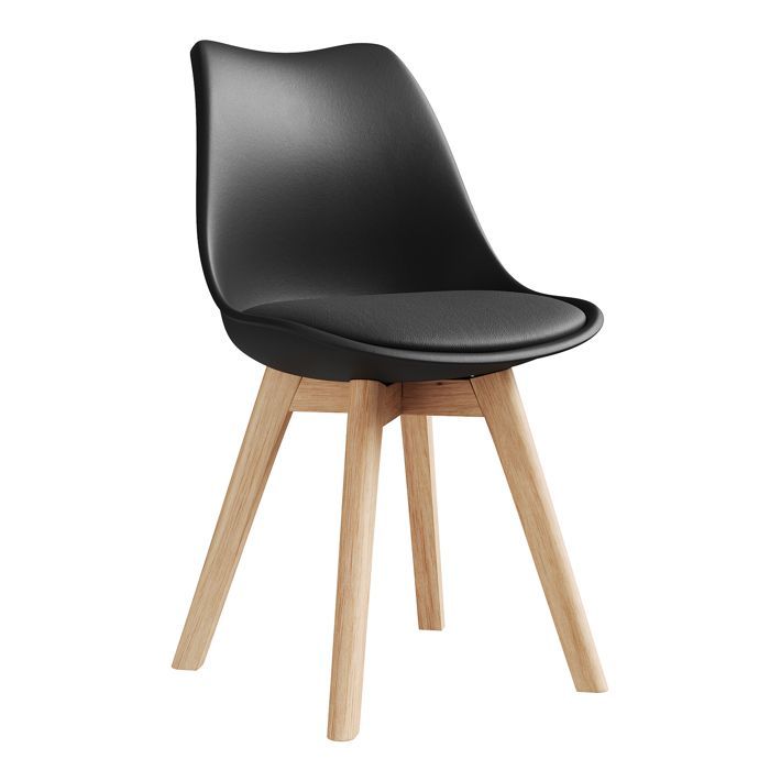 Juego de 2 sillas de comedor escandinavas HavenlyHome, ergonómicas, con patas de madera maciza y cojín impermeable, para cocina, color negro.