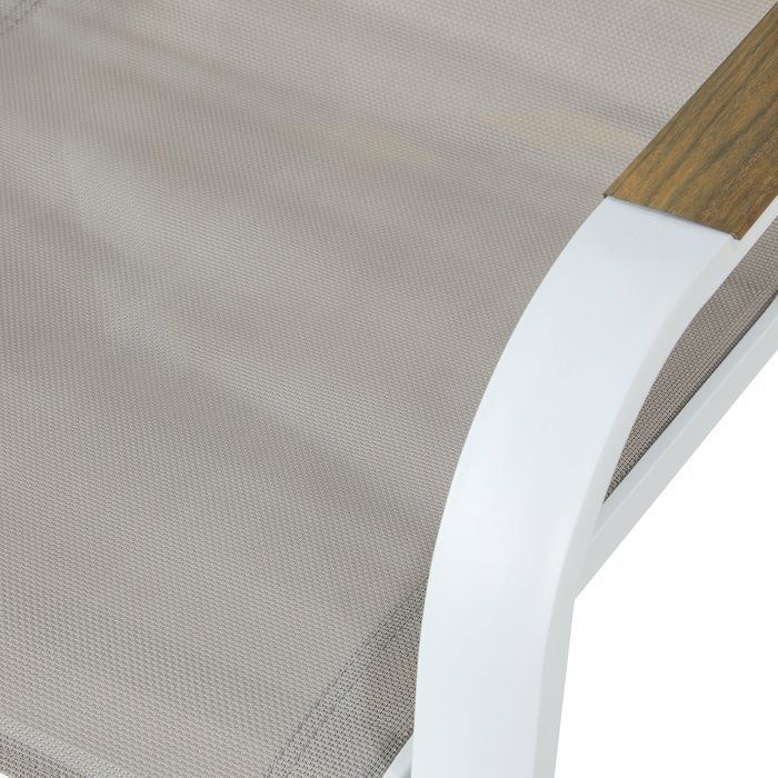 Juego de 4 sillas de jardín para comedor - VIANEA – Estructura de aluminio y textilene – Blanco y natural – 52 x 64 x 86 cm