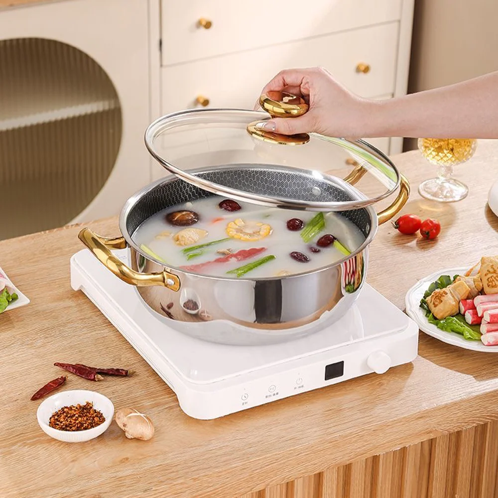 Poêle à frire antiadhésive en acier inoxydable de 30 cm avec couvercle, type wok, revêtement nid d'abeille, compatible avec les plaques à induction et à gaz.