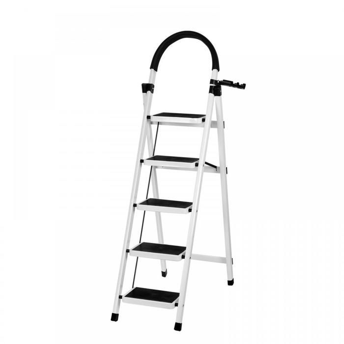 JEOBEST Folding Step Ladder, 5 Steps, Carbon Steel, Space-Saving, Wide and Non-Slip Steps, 39x87x152cm