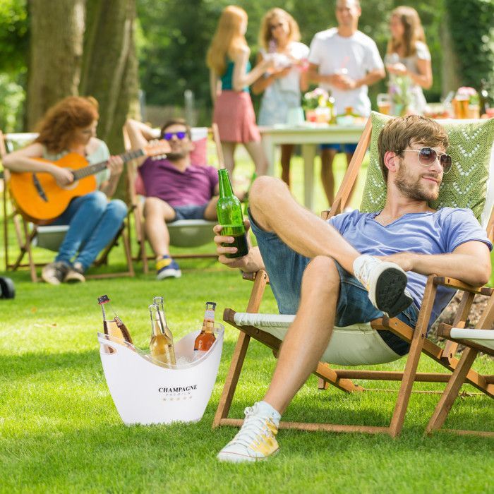 Relaxdays Seau à glaçon, champagne premium, volume 6 litres, rafraîchir des boissons, HLP 25,5 x 34,5 x 26 cm, blanc