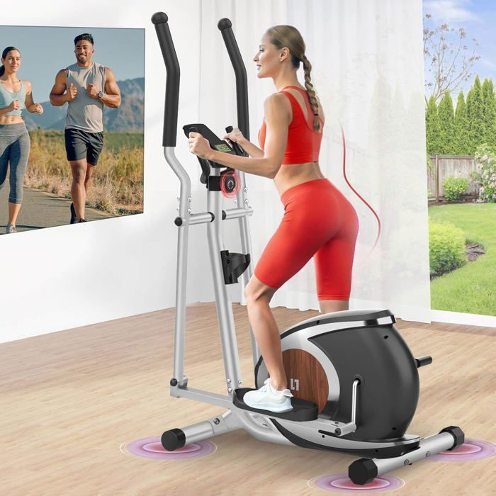 Elíptica magnética 2 en 1. 16 niveles de resistencia, volante de inercia de 6 kg, peso máximo 120 kg. Aplicación Bluetooth, pantalla LCD, color negro.