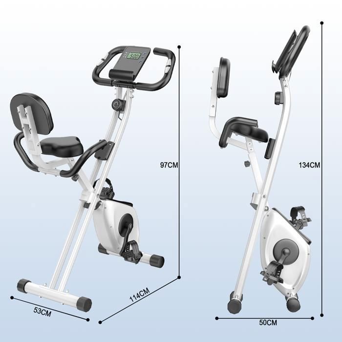 Vélo d'appartement pliable 3 en 1 - Dskeuzeew vélo d'intérieur magnétique avec écran LCD - 8 niveaux de résistance