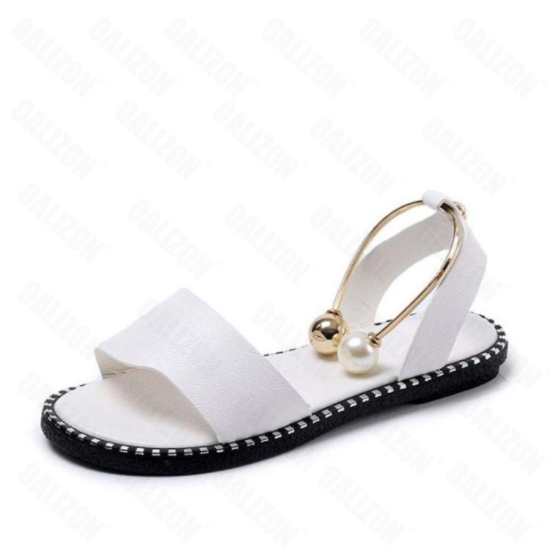 Sandali da donna con perline e punta aperta, scarpe basse casual, scarpe romane con cinturino posteriore, traspiranti