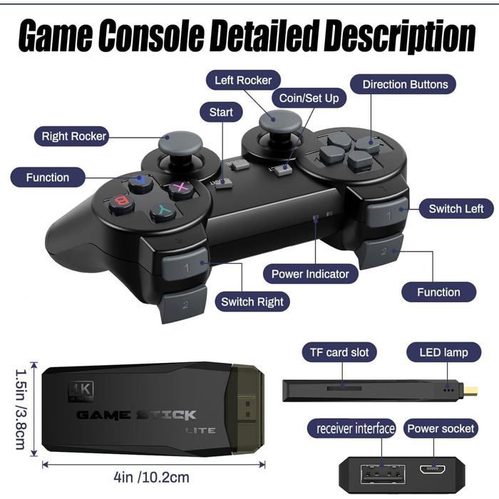 Retro game console, wireless retro gamepad with over 20,000 built-in games, HDMI output, Plug & Play, wireless controllers