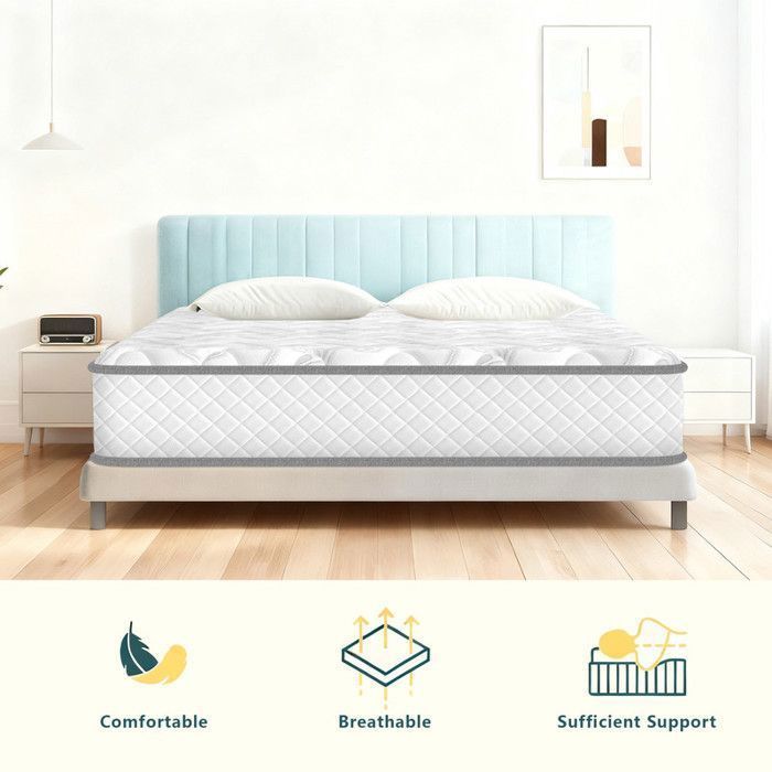 Colchón de 140x190 cm, 30 cm de grosor, colchón híbrido, espuma viscoelástica y muelles ensacados, certificado Oeko-Tex, 7 zonas, duradero.