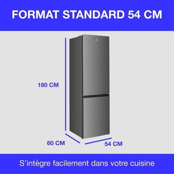 Frigorífico Continental Edison CEFC251NFS con congelador inferior - Sin escarcha (congelador y refrigerador) - 253 L - Clase energética E - Acero inoxidable