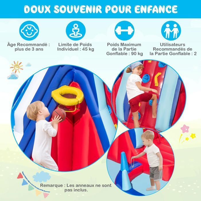 DREAMADE 6-in-1 Inflatable Castle for Children with Slide, Pool, Water Cannon, Basketball Hoop and Ring Toss Game