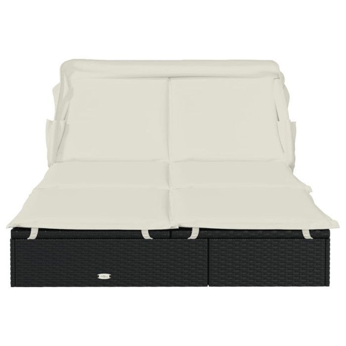 vidaXL Transat 2 places avec toit pliable noir 213x118x97 cm, chaise longue, chaise longue d'extérieur, lit de salon, lit de 319650