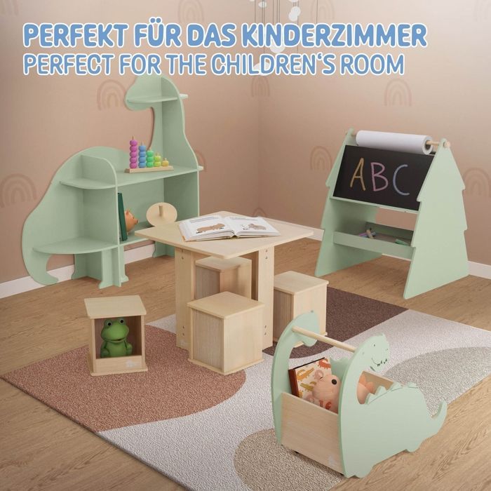 Joyz Tableau Enfant Double Face Design Sapin 68x60x80 cm Etagère en Bois Vert Nature avec Tige pour Rouleau de Papier