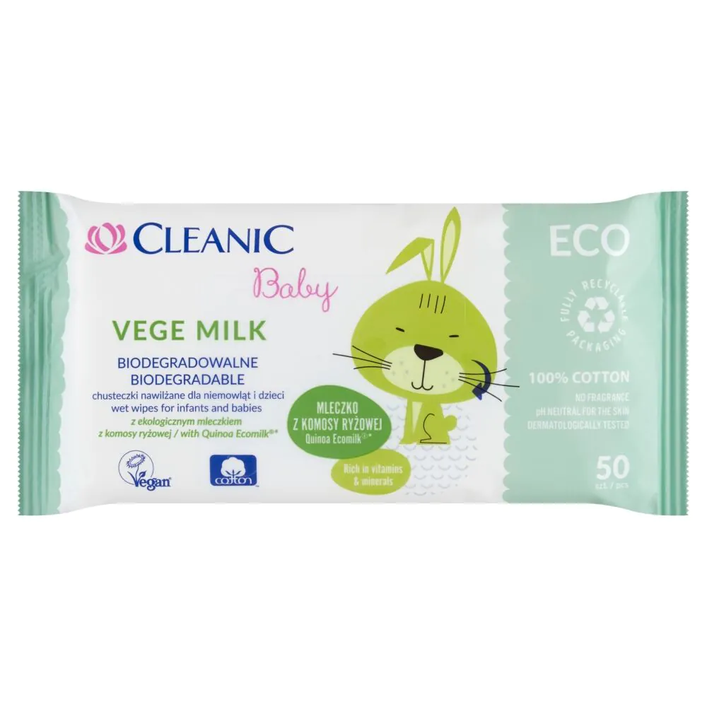 Cleanic Baby Eco Chusteczki Dla niemowląt i Dzieci Vege Milk