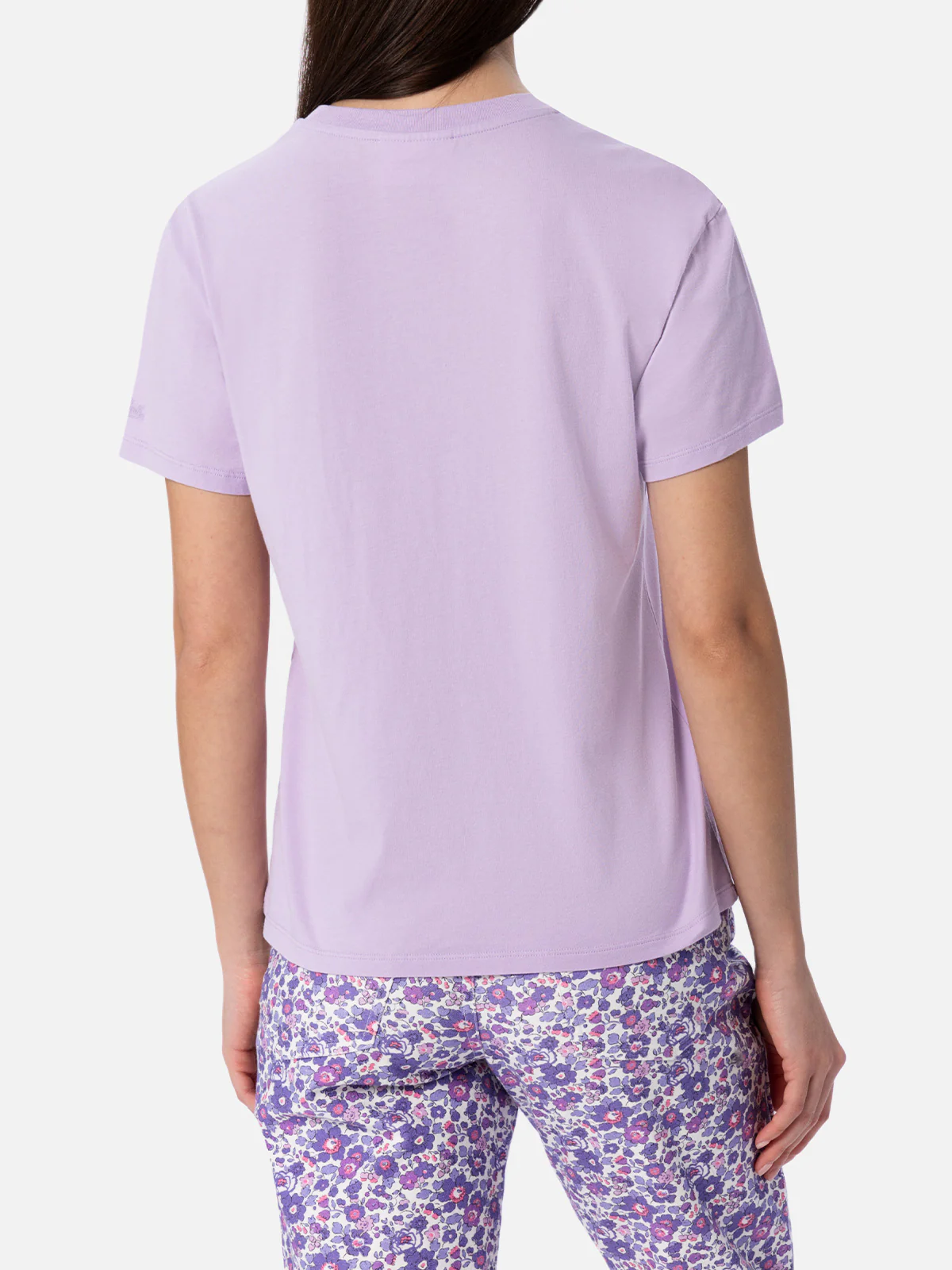 Emilie dames T-shirt met ronde hals, lila katoenjersey, met borduurwerk