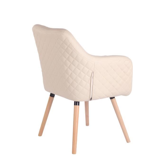 Chaise de salle à manger - CLP - Gent - Similicuir Crème-Nature - Ergonomique - Avec accoudoirs