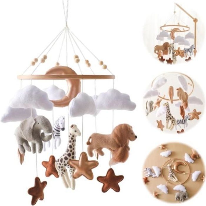 Móvil para bebé, móvil musical para bebé con temática del bosque y el reino animal, móvil para bebé, móvil musical con campanillas de viento para dormir, juguetes